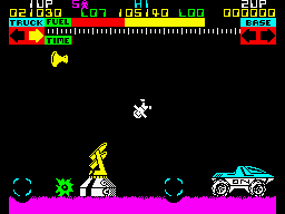 Lunar Jetman (ZX Spectrum) screenshot: ...became a tragic moment. Not only I was shot, but the bomb didn't reach its target as well. It reminded me the awful rainy days playing Underwurlde.