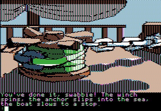 Mindshadow (Apple II) screenshot: Ha ha, I've stopped this ship!