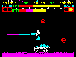 Lunar Jetman (ZX Spectrum) screenshot: Picking up a cannon for the moon rover.