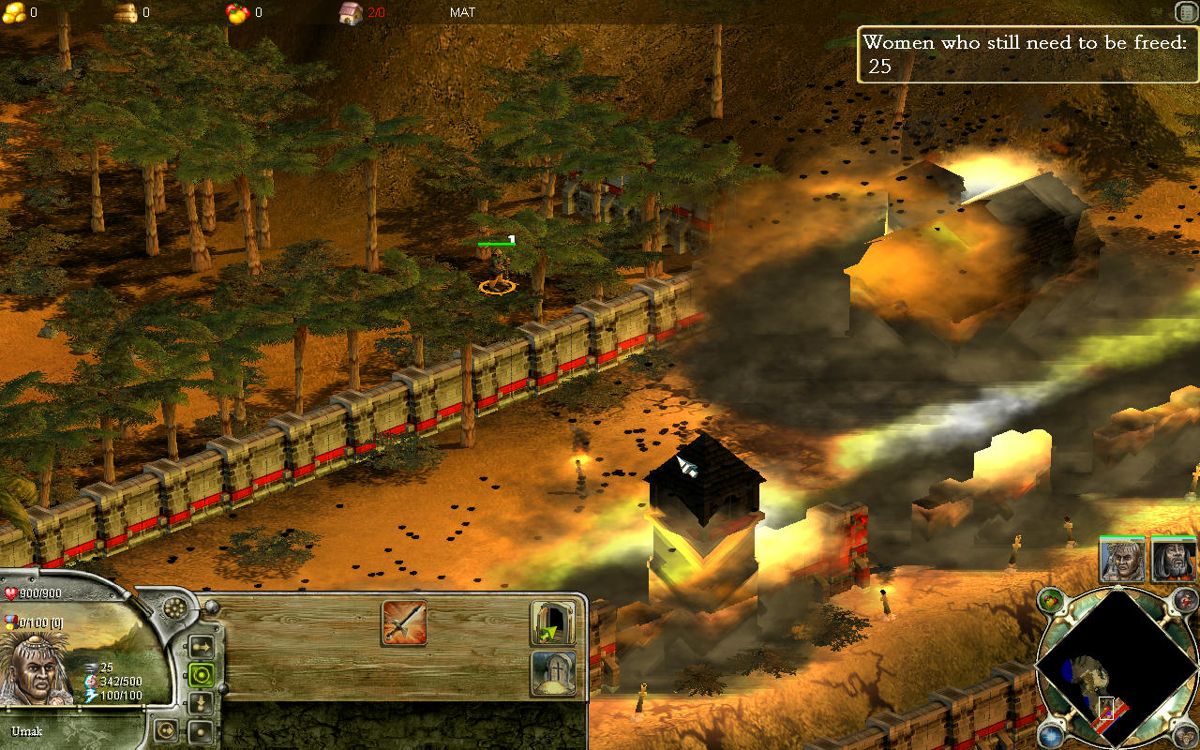 No Man's Land (Windows) screenshot: Hero units can devastate enemy towns with guerrilla tactics