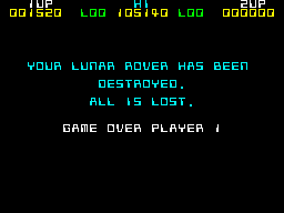Lunar Jetman (ZX Spectrum) screenshot: If you loose the lunar rover, no matter how lives you have you loose the game.