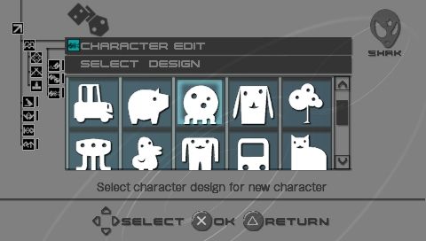 Lumines: Puzzle Fusion (PSP) screenshot: Character edit screen
