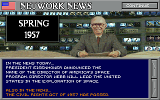 Buzz Aldrin's Race into Space (DOS) screenshot: The new director of America's space program is announced