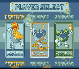 Pop'n TwinBee Rainbow Bell Adventures (SNES) screenshot: Select your character