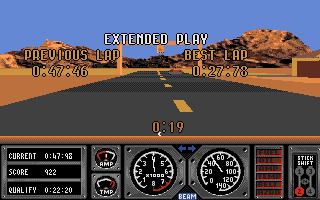 Race Drivin' (DOS) screenshot: Statistics after the Finish (VGA)