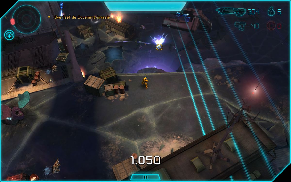 Halo: Spartan Assault (Windows) screenshot: One of the early missions where you need to survive the Covenant invasion (Dutch version).