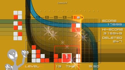 Lumines: Puzzle Fusion (PSP) screenshot: "Slipping" skin