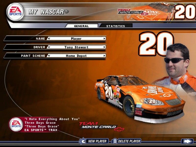 NASCAR Thunder 2004 (Windows) screenshot: Every car has its own menu color