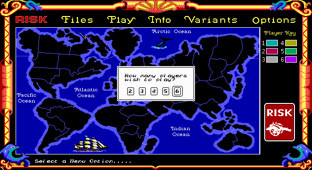 The Computer Edition of Risk: The World Conquest Game (DOS) screenshot: Select number of players
