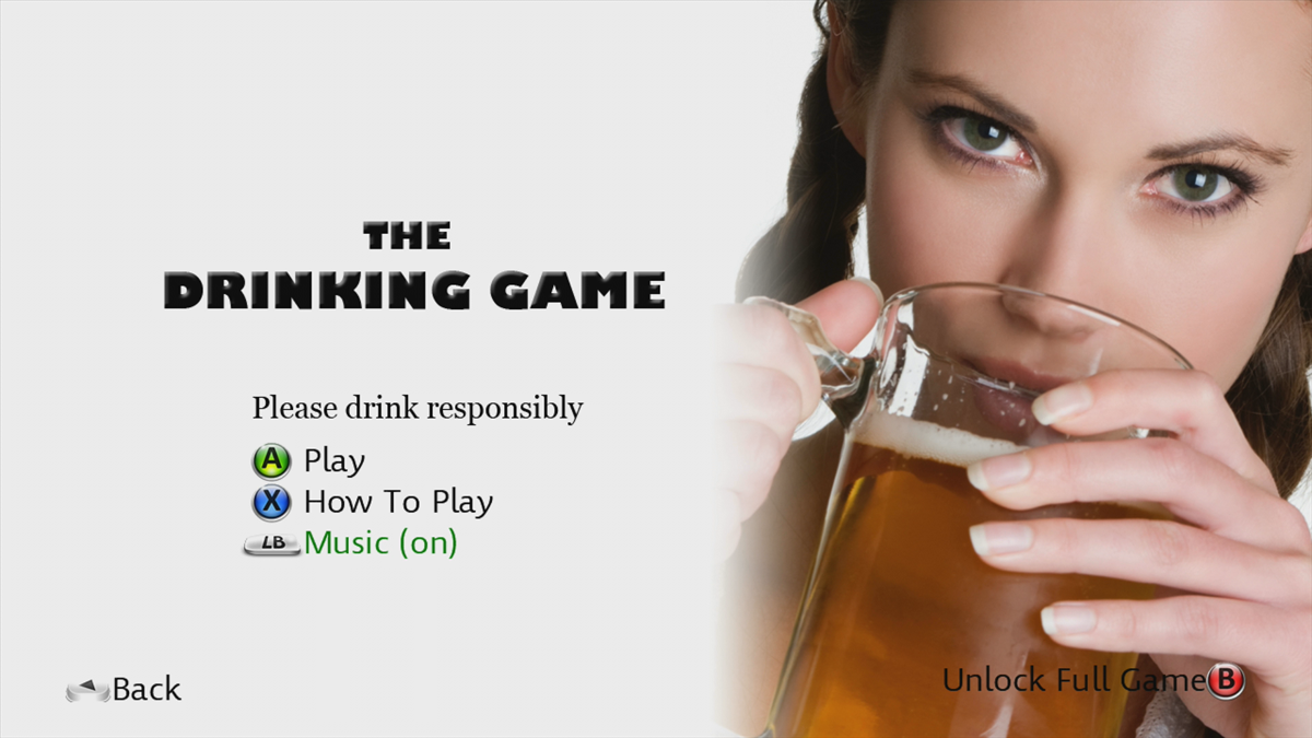 The Drinking Game (Xbox 360) screenshot: Main menu (Trial version)