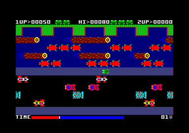 Froggy (Amstrad CPC) screenshot: I made it to the river bank