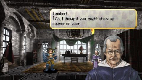 Valkyrie Profile: Lenneth (PSP) screenshot: Arngrim’s dialog with Lombert about Jelanda's death.