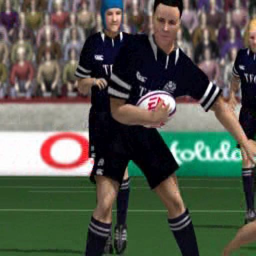 Rugby 2004 (PlayStation 2) screenshot: The game starts with an optional animated introduction showing all the teams in action, this precedes the title screen