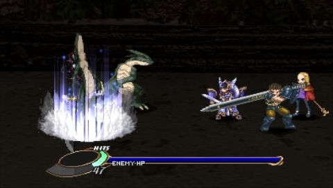 Valkyrie Profile: Lenneth (PSP) screenshot: Fighting a vampire boss.