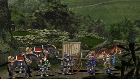 Valkyrie Profile: Lenneth (PSP) screenshot: Arngrim and Badrach on the road.