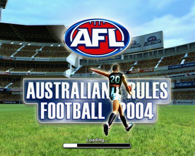 AFL Live 2004 (PlayStation 2) screenshot: One of the game's many load screens. These are shown as the player transitions from the menu to an option and vice versa