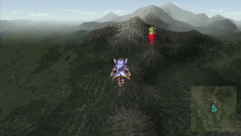 Valkyrie Profile: Lenneth (PSP) screenshot: Valkyrie flies over land.