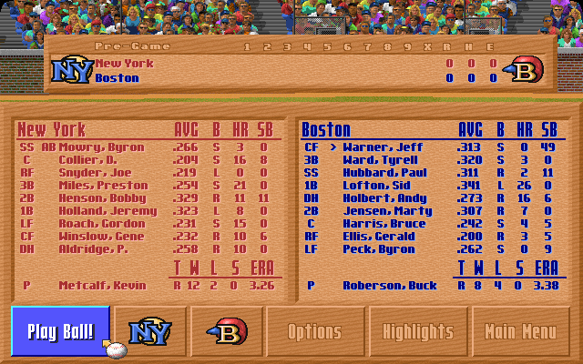 HardBall 4 (DOS) screenshot: Setting up the teams.