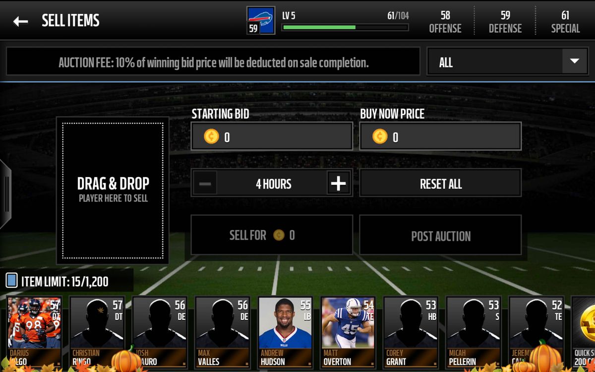 Madden NFL Mobile (Android) screenshot: You can also sell your own players there.