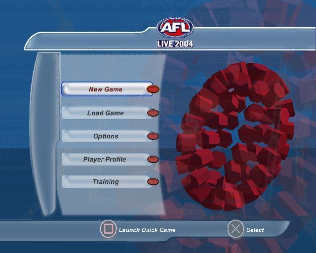 AFL Live 2004 (PlayStation 2) screenshot: Here the player has elected to play a new game and has to select the kind of game they wish to play