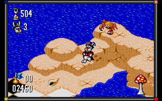 Whizz (DOS) screenshot: Welcome to the beach! Avoid the crabs...