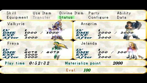 Valkyrie Profile: Lenneth (PSP) screenshot: Party screen