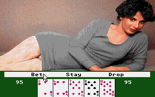 Strip Poker II (Atari ST) screenshot: A lousy hand; care to bet anyway?