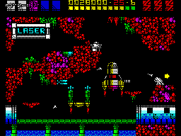 Rex (ZX Spectrum) screenshot: The rockets have inside them special weaponry. Laser beam on this one.