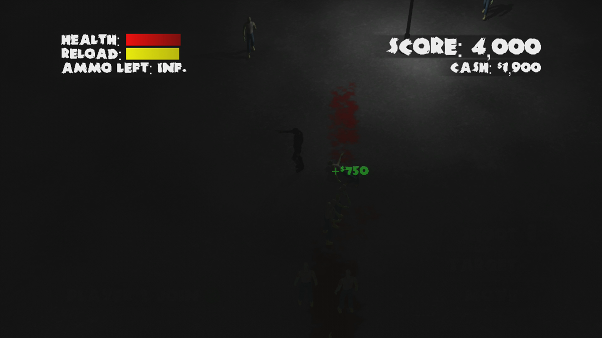 Yet Another Zombie Defense (Xbox 360) screenshot: Shooting some zombies (Trial version)