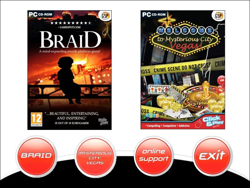 Braid / Mysterious City: Vegas (Windows) screenshot: The CD autoloads and gives the player the choice of installing either game