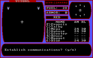 Star Command (DOS) screenshot: Communications phase.