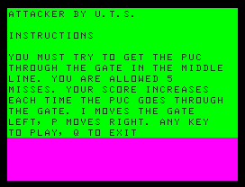 Cassette 50 (Dragon 32/64) screenshot: Attacker is another word for "break-out"