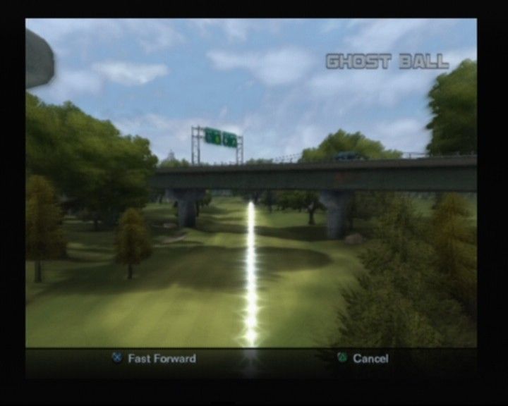 Outlaw Golf 2 (PlayStation 2) screenshot: Ghost ball lets you see where the ball would land if you would hit it as planned