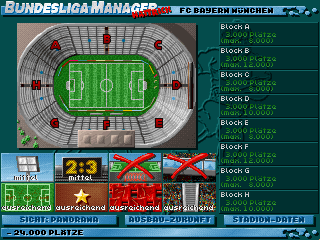 Football Limited (DOS) screenshot: Your stadium on the inside