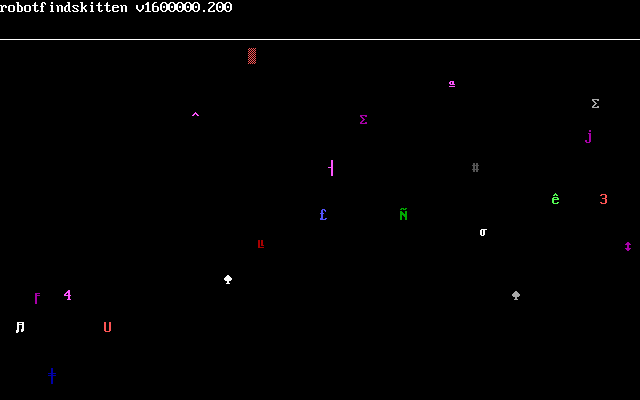 robotfindskitten (DOS) screenshot: Let the game begin!