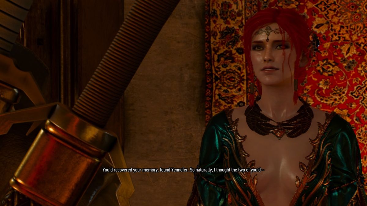 The Witcher 3: Wild Hunt - Alternative Look for Triss (PlayStation 4) screenshot: One should never assume anything, especially in the affairs of the heart