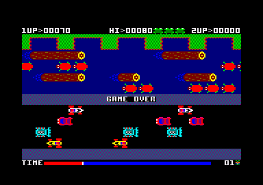 Froggy (Amstrad CPC) screenshot: I lost my last life. Game over.