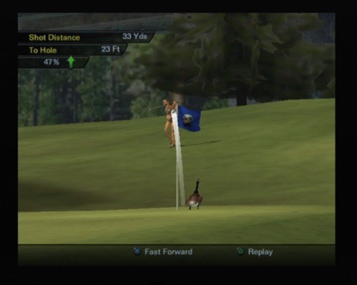 Outlaw Golf 2 (PlayStation 2) screenshot: Too strong, the ball went across the hole and over to the other side