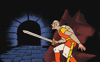 Dragon's Lair II: Time Warp (DOS) screenshot: Walking down a dark tunnel.