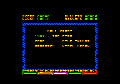 Ball Crazy (Amstrad CPC) screenshot: credits