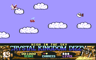Crystal Kingdom Dizzy (Commodore 64) screenshot: In the clouds.