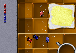 Micro Machines 2: Turbo Tournament (DOS) screenshot: That looks tasty.