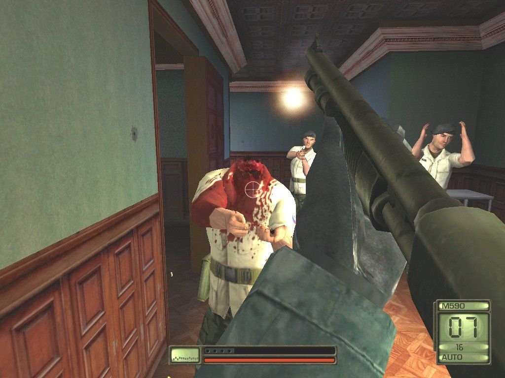Soldier of Fortune II: Double Helix (Windows) screenshot: First Mission: The Soviet-Prague police are ill equipped to handle an obnoxious shotgun-wielding American