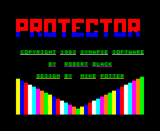 Protector II (TRS-80 CoCo) screenshot: Credits screen - Mike Potter did the original Atari version