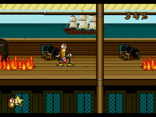 Wild Woody (SEGA CD) screenshot: Don't run into fire or you lose energy.