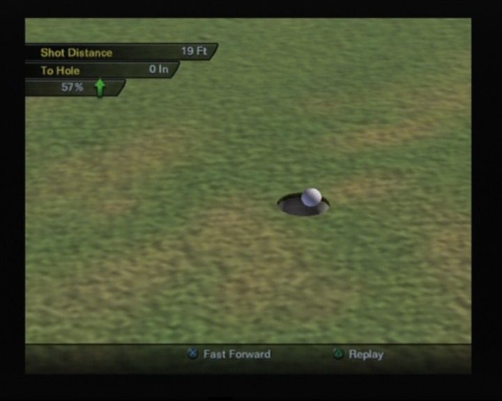Outlaw Golf 2 (PlayStation 2) screenshot: And this one's a put (note how you can fast forward every shot if your patience runs out)