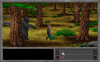 The Beverly Hillbillies (DOS) screenshot: Grey Hillbilly is about to die!
