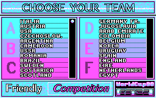 World Cup 90 (DOS) screenshot: Teams.