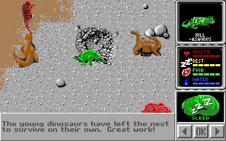 Designasaurus II (DOS) screenshot: Successfully brought up a pack of sweet young Killasaurs...