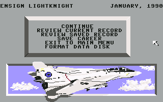 F-14 Tomcat (Commodore 64) screenshot: Pilot menu